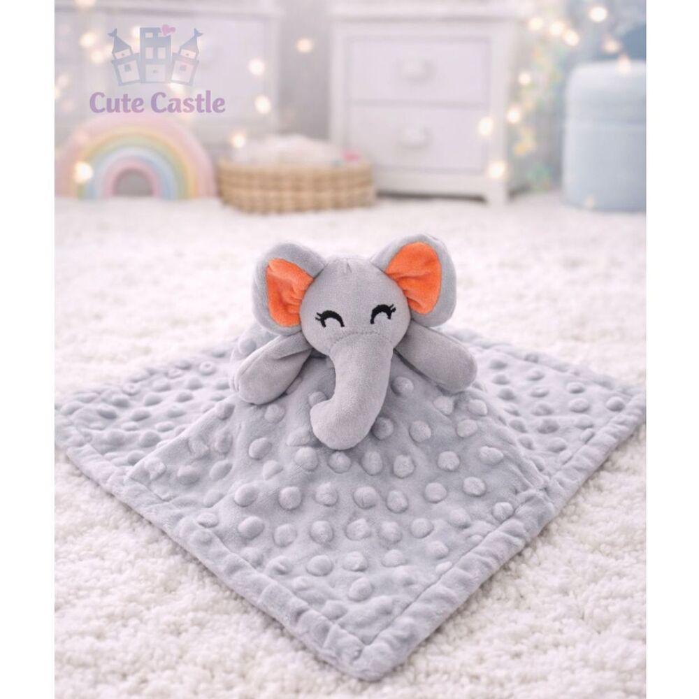 Cute Castle Security Lovey Gray Elephant Minky Blanket For Babies Snuggle Toy #J